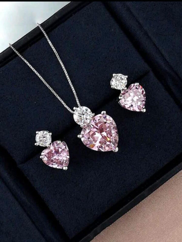 3pc pink love crystal necklace set