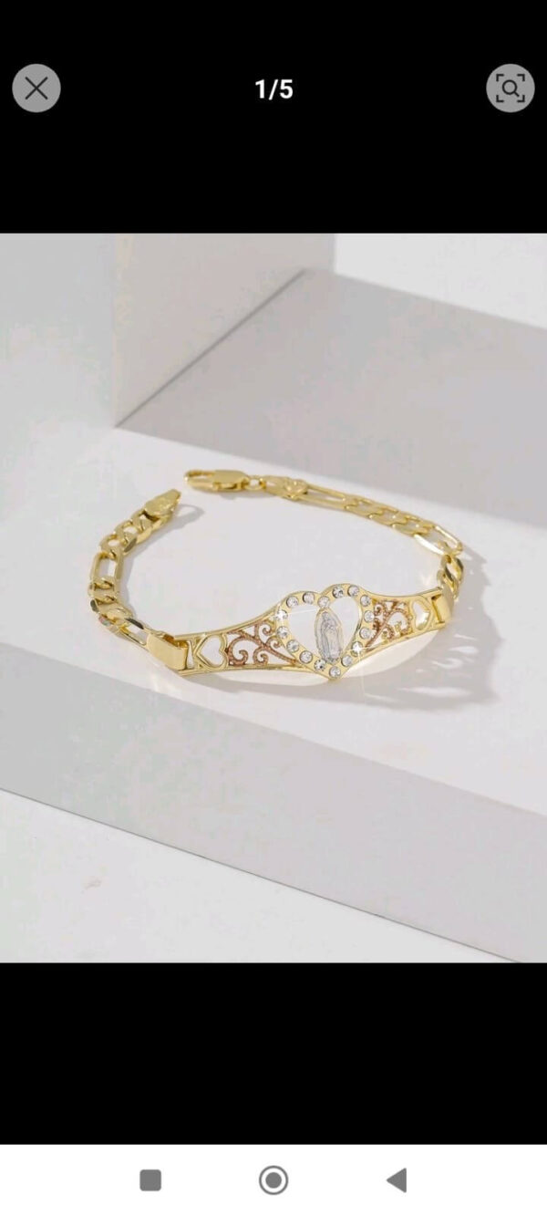 Glittered heart ,hand panted virgin Mary bracelet