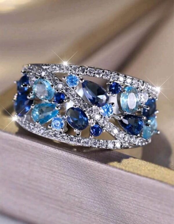 Size 6 and 9 available  Simulated sapphire  Blue crystal waterdrop stone ring