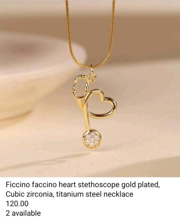 Ficcino Ficcino Heart Stethoscope Gold Plated Cubic Zirconia Necklace