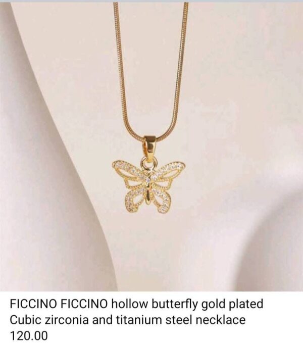 Ficcino Ficcino Hollow Butterfly Gold Plated Cubic Zirconia Necklace