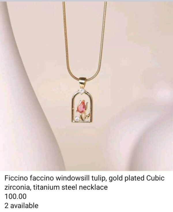 Ficcino Ficcino Windowsill tulip gold plated cubic zirconia necklace