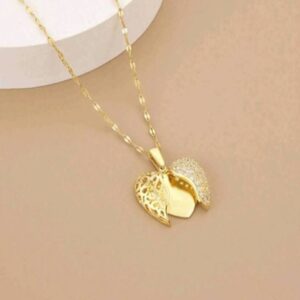 Stainless Steel Rhinestone Heart Wing Necklace