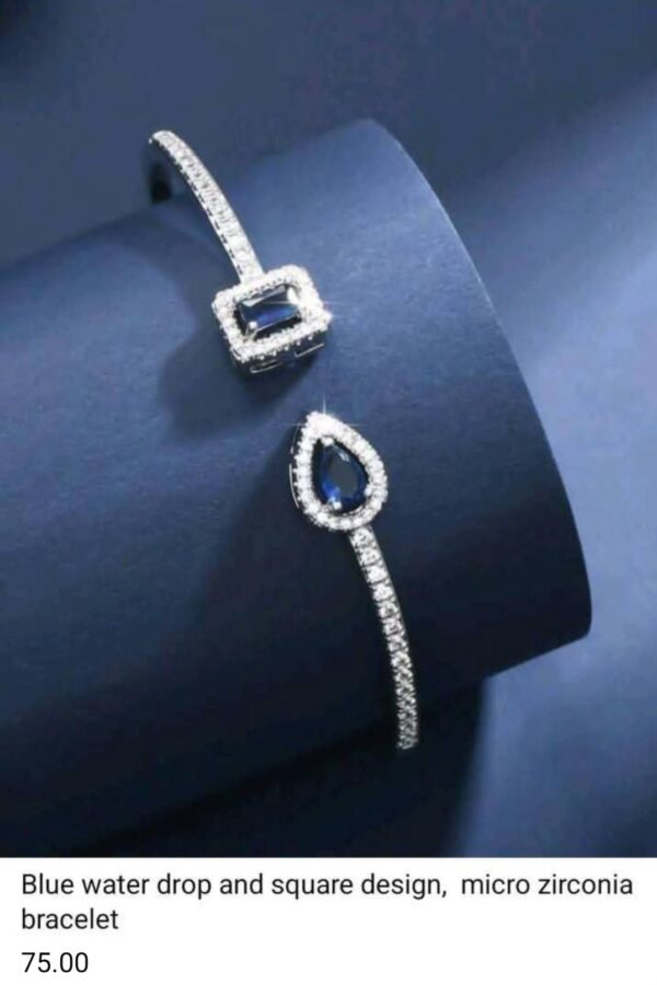 Blue Waterdrop and Square Design Micro Zirconia Bracelet