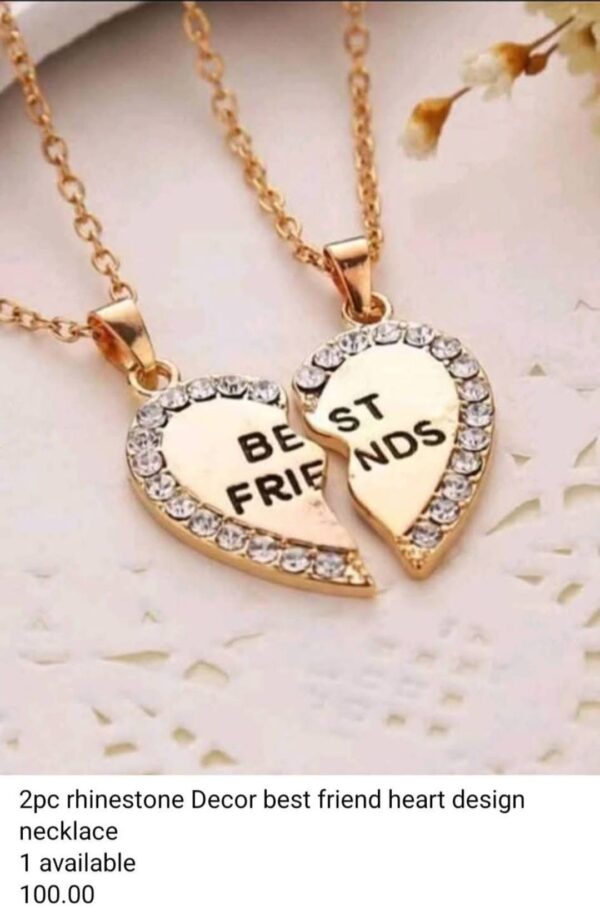 2pc Rinestone Decor Best Friend Heart Design Necklace