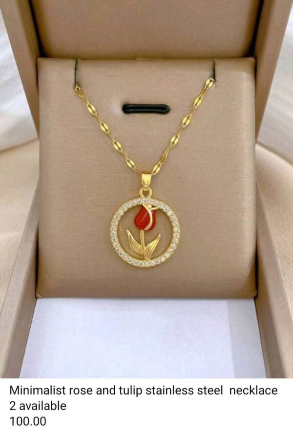 Minimalist Rose and Tulip Stainless Steel Necklace