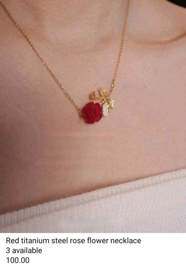 Red Titanium Steel Rose Flower Necklace