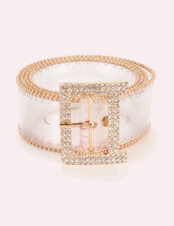 Clear and Gold Rhinestone Design Belt