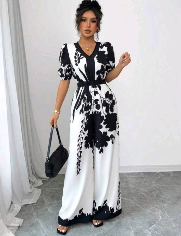 Black and White Floral Jumpsuit