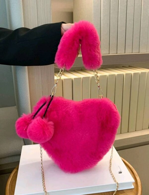 Pink Fuzzy Heart Handbag