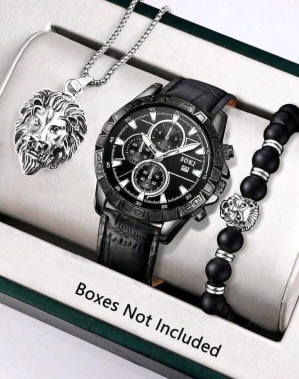Lion Bracelet and Chain Watch Set