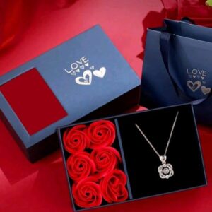 Beautiful Double Heart Pendant Necklaces, White Stones In A Rose Gift Box