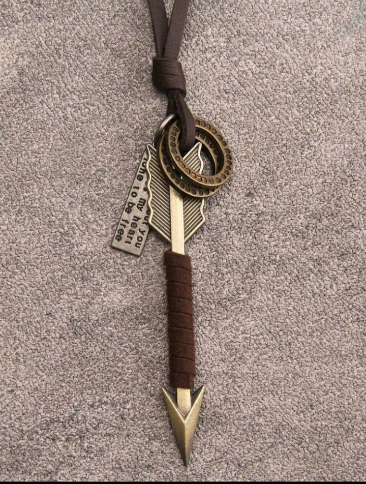 Men's Metal Arrow and Leather Braided Rope Relationship Necklace