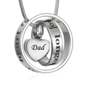No Longer By My Side, Forever In My Heart Cremation Jewelry Stainless Steel Heart Urn Necklace Ashes For Human/Pet