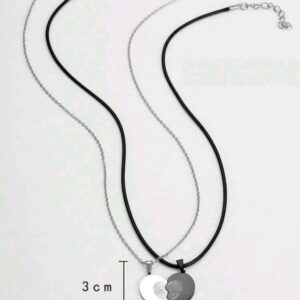 1 Set Stainless Steel Fingerprint Heart Couple Necklace, Black And White
