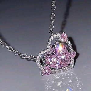 1pc Fashionable S999 Sterling Silver Pink Or White Heart Shaped Necklace For Women