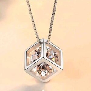Women’s Necklace 925 Sterling Silver Necklaces for Women Love Cube Pendant Zircon Clavicle Chain