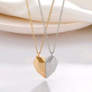 2pcs Heart Joint Couple Necklaces With Wish Stone Design
