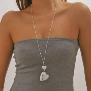 1pc Silver Minimalist Heart Pendant Necklace For Women