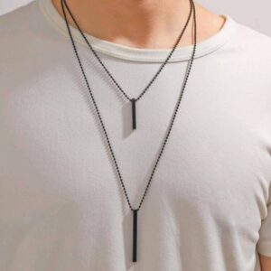 2pcs/set Men Rectangle Charm Necklace