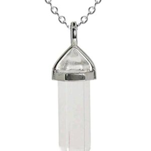 Small Natural Rainbow Moonstone Gemstone Double Point Pendant Necklace 925 Sterling Silver Chain