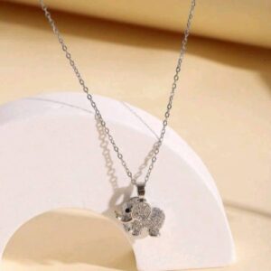 1pc Silver Alloy Cubic Zirconia Elephant Pendant Necklace