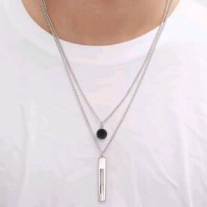 2 Pieces Men’s Geometric Round Pendant Necklace
