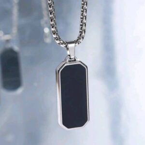Stylish Black Enamel Necklaces for Men Boys, Stainless Steel Geometric Square Pendant