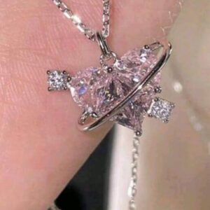 High-end Sweet Cool Pink Gemstone Love Pendant Clavicle Chain Women’s Pink Galaxy Love Necklace