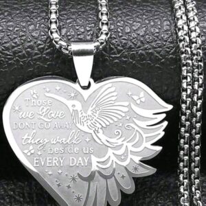 Aesthetic Hummingbird Wing Heart Necklace for Women Men Stainless Steel Those We Love Don’t Go Away Chain