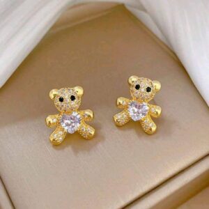 18K Gold Plated Waterproof Teddy Bear Jewelry Earrings