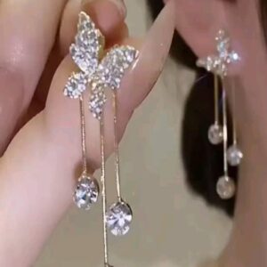 2pcs Wearing Ultra Sparkling Butterfly & Tassel Dangle Earrings For Women