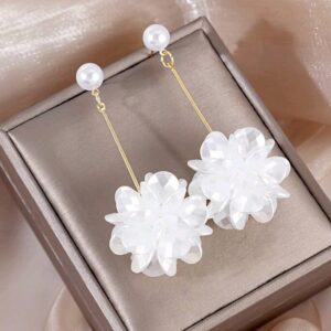 Korean Fashion White Petal Ball Earrings for Women