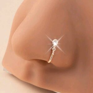 1pc U-Shape Non-Piercing Nose Ring – Simplistic Hip Hop Style Inlaid Cubic Zirconia Fake nose Clip Jewelry