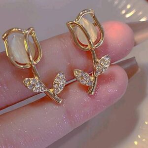 New Statement Opal Tulip Flower Earrings for Women