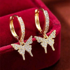 A Pair of Sparkling Butterfly Shaped Synthetic Zirconia Pendant Earrings