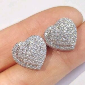 Loving Heart Zirconia Stud Earrings For Women Girls Silver Color Metal Crystal Ears Accessories Wedding Jewelry