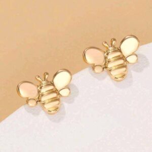 1pair Cute Interesting Stainless Steel Golden Plated Insect Bee Shaped Stud Earrings