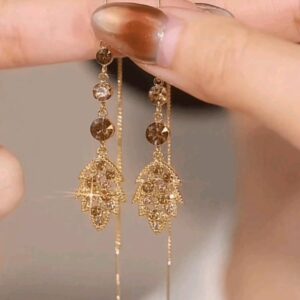 Temperament Light Luxury Meirad Drilling Leaf Flat Ear Ear Temperature Long Crystal Earrings