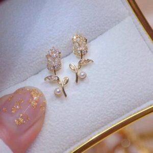 Exquisite CZ Rose Flower Women Earring