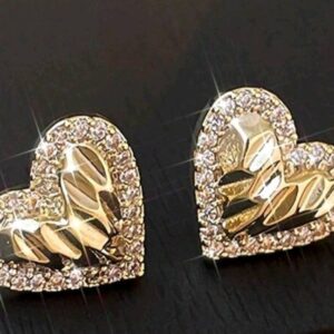 Chic Geometric Heart Stud Earrings with Rhinestone Accents
