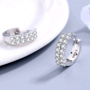 Sterling Silver Needle Earrings Fashion High Quality Jewelry Double Row Crystal Zircon Round Hoop Earrings