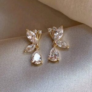 Sparkling CZ Inlaid Butterfly Waterdrop Dangle Earrings