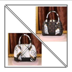 1pc Mini Metallic Geometric Pattern Handbag With Coffee Silk Scarf And Chain Strap