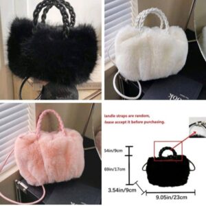 Winter Fashion Women Plush Shoulder Bag Girl Pretty Cute Faux Fur Handbag Tote Woven Handle Crossbody Messenger Bag
