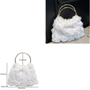 Crossbody Handbag，Elegant 3D Rose Flower Evening Clutches Purse Top Handle Handbag with Chain