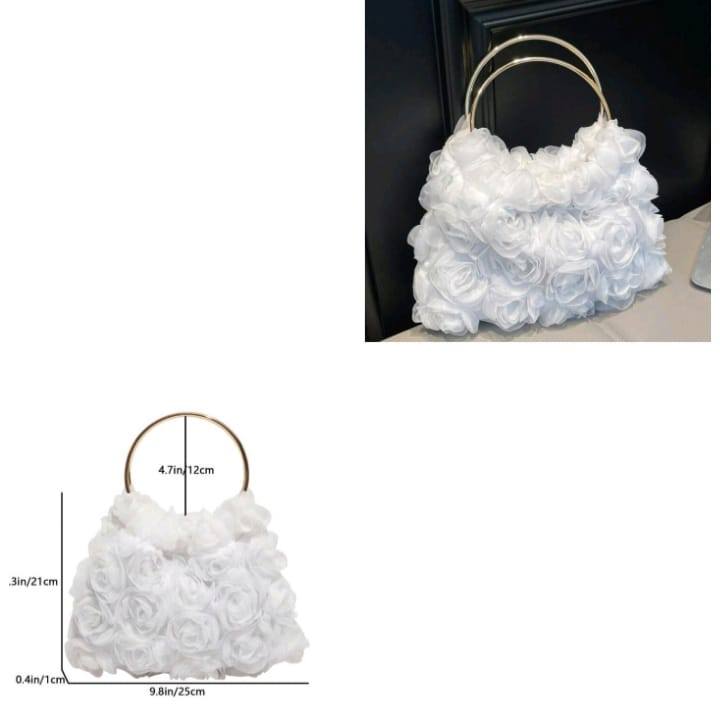 Crossbody Handbag,Elegant 3D Rose Flower Evening Clutches Purse Top Handle Handbag with Chain