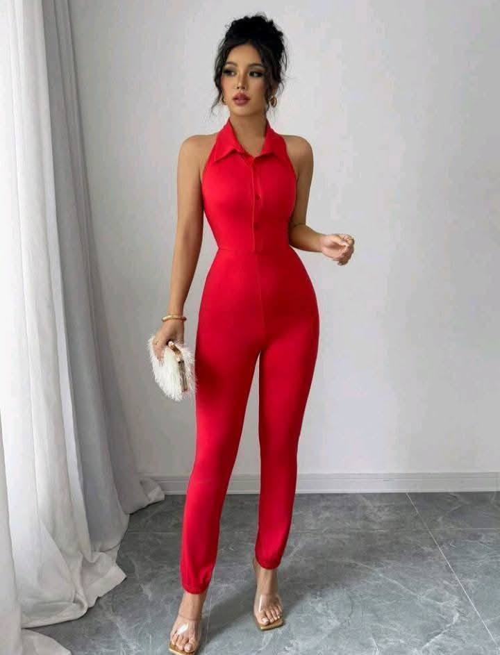 Solid Mock Neck Unitard Jumpsuit
