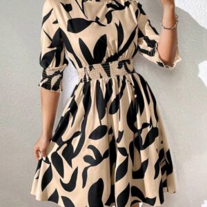 Pleated Cuffs And Waist Stand Collar Dress