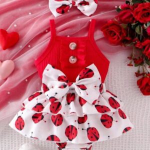 Baby Girl 2pcs Set Cute Summer Layered Ruffle Hem Dress With Bow Decor